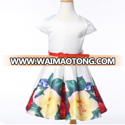 AL1023G Summer floral printing tutu dress with belt girl dress of 9 years old