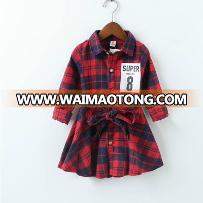 AL1029G New design korean style checks bowknot belt dress girls