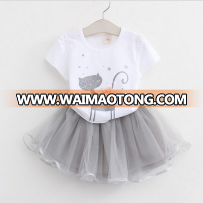 AL1027G Hot selling cartoon cat 2 pcs tulle dress children latest fashion dress designs