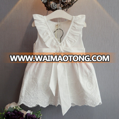 AL1018G New arrival pure white bowknot design lace little girls dresses