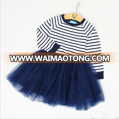 AL1028G New arrival korean style striped tulle joint princess dress kids