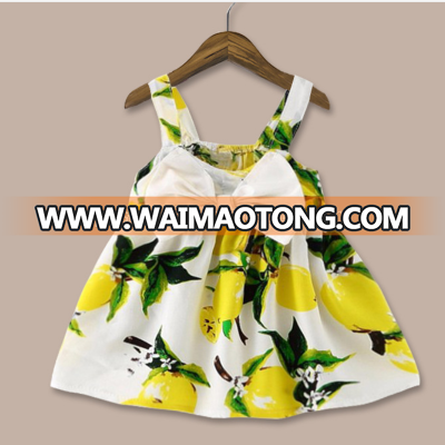 AL1036G New design floral printing big bowknot spaghetti strap summer dress